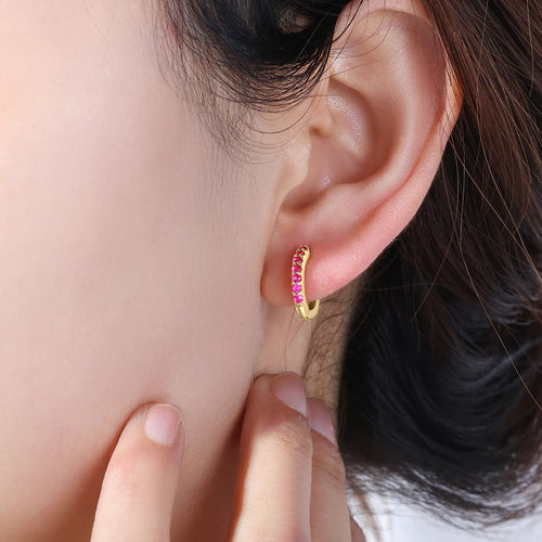 Gemstone Sleeper Huggie Hoop Earrings