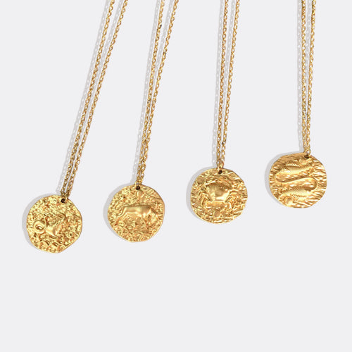 Hammered Zodiac Pendant Necklace