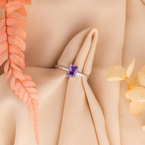 Emerald Cut Birthstone Ring