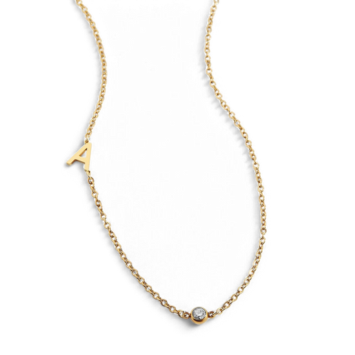 Initial Necklace with Birthstone Accent