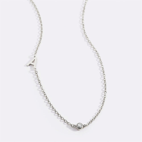 Initial Necklace with Birthstone Accent