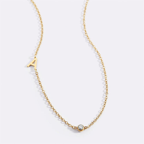 Initial Necklace with Birthstone Accent