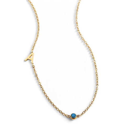 Initial Necklace with Birthstone Accent