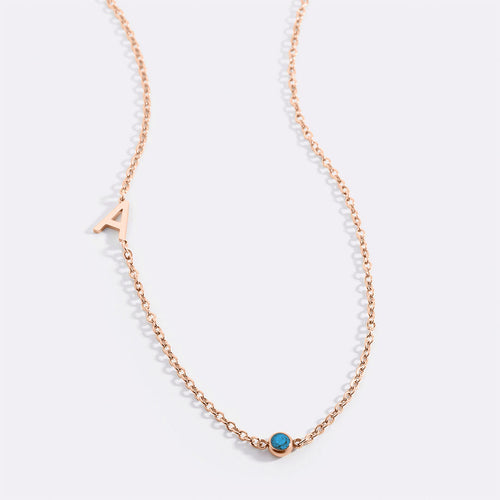 Initial Necklace with Birthstone Accent
