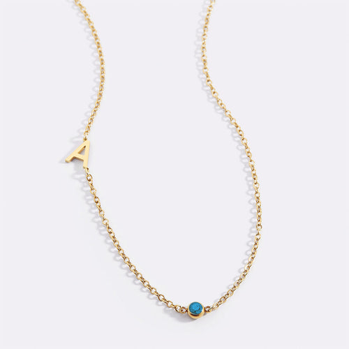 Initial Necklace with Birthstone Accent