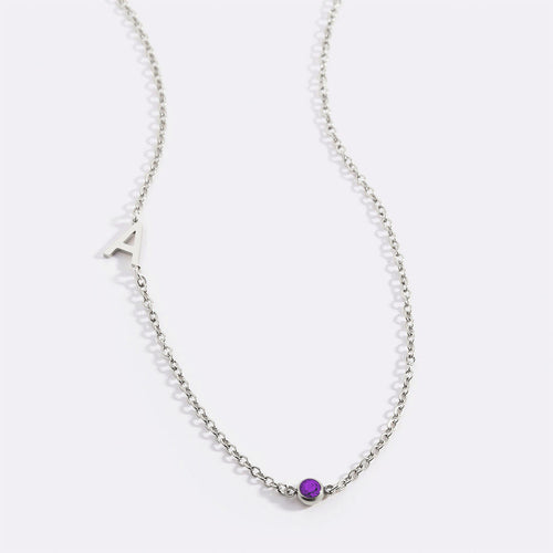 Initial Necklace with Birthstone Accent