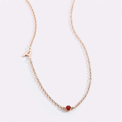 Initial Necklace with Birthstone Accent