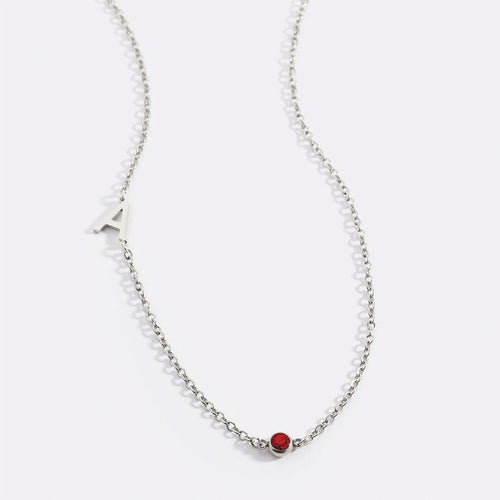 Initial Necklace with Birthstone Accent