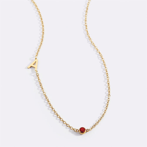 Initial Necklace with Birthstone Accent