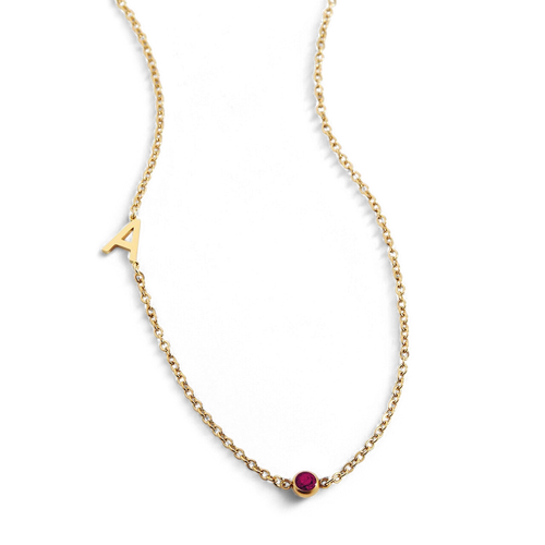 Initial Necklace with Birthstone Accent