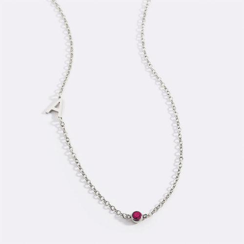 Initial Necklace with Birthstone Accent