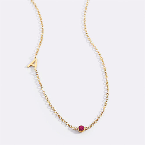 Initial Necklace with Birthstone Accent