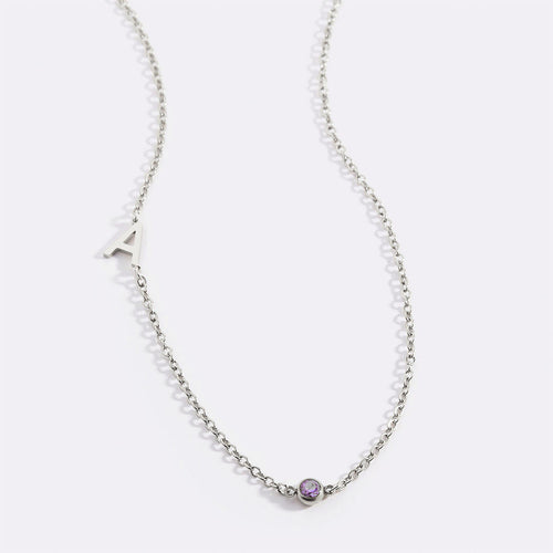 Initial Necklace with Birthstone Accent