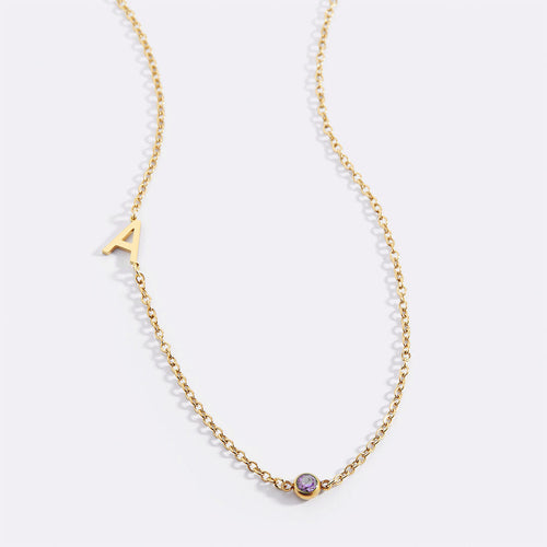Initial Necklace with Birthstone Accent