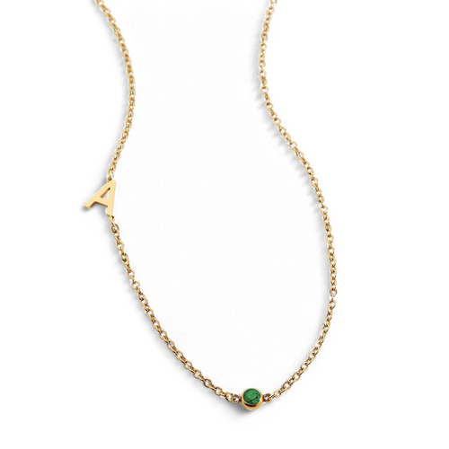 Initial Necklace with Birthstone Accent