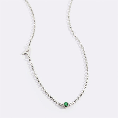 Initial Necklace with Birthstone Accent