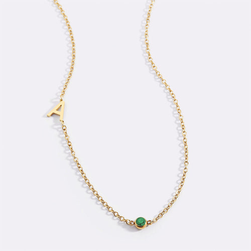 Initial Necklace with Birthstone Accent