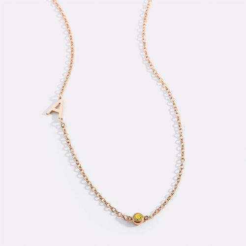 Initial Necklace with Birthstone Accent