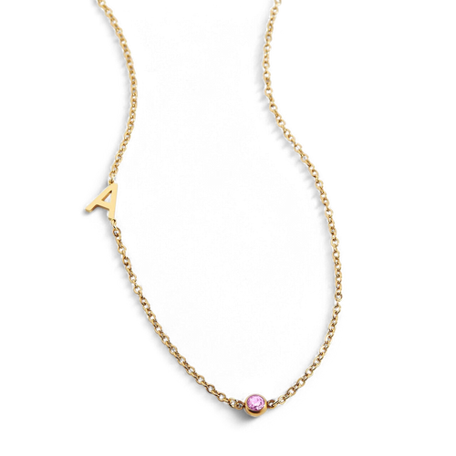 Initial Necklace with Birthstone Accent