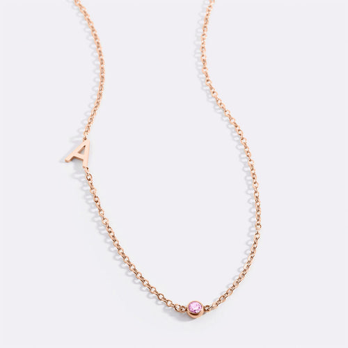 Initial Necklace with Birthstone Accent