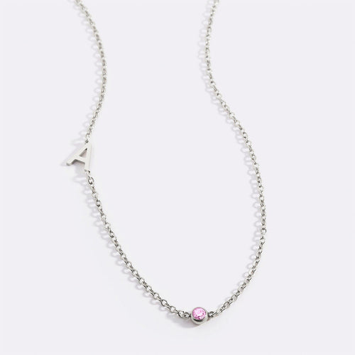 Initial Necklace with Birthstone Accent