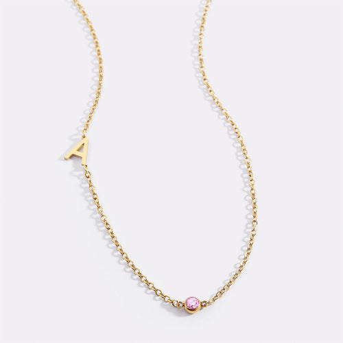 Initial Necklace with Birthstone Accent