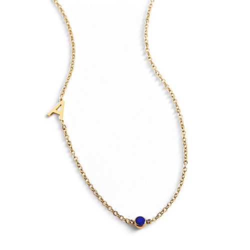 Initial Necklace with Birthstone Accent