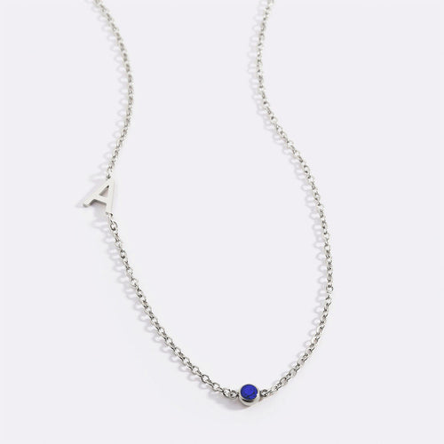 Initial Necklace with Birthstone Accent