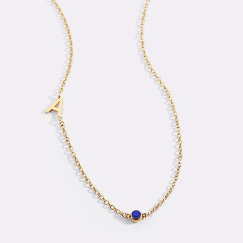 Initial Necklace with Birthstone Accent