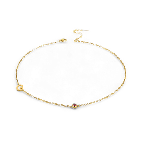 Initial Necklace with Birthstone Accent