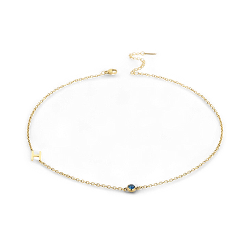 Initial Necklace with Birthstone Accent
