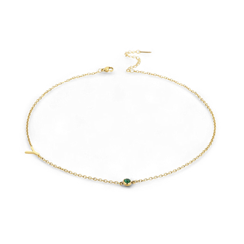 Initial Necklace with Birthstone Accent