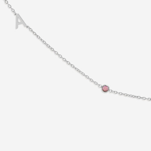 Initial Necklace with Birthstone Accent