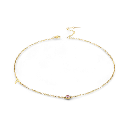 Initial Necklace with Birthstone Accent