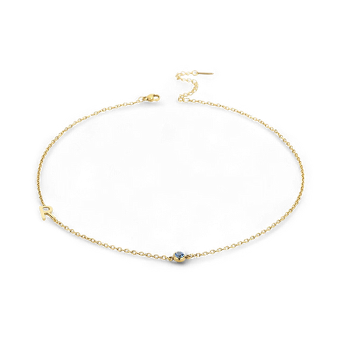 Initial Necklace with Birthstone Accent