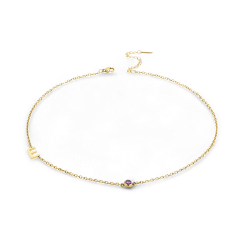 Initial Necklace with Birthstone Accent