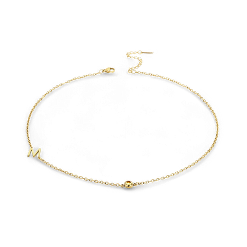Initial Necklace with Birthstone Accent