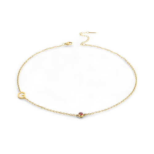 Initial Necklace with Birthstone Accent