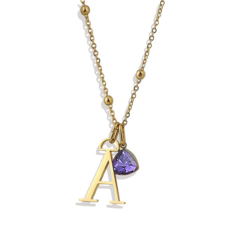 Droplet Birthstone & Initial Necklace