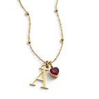 Droplet Birthstone & Initial Necklace