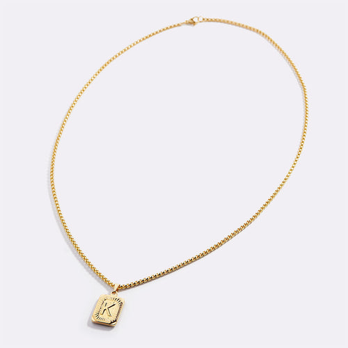 Initial Card Pendant Necklace with Curb Chain