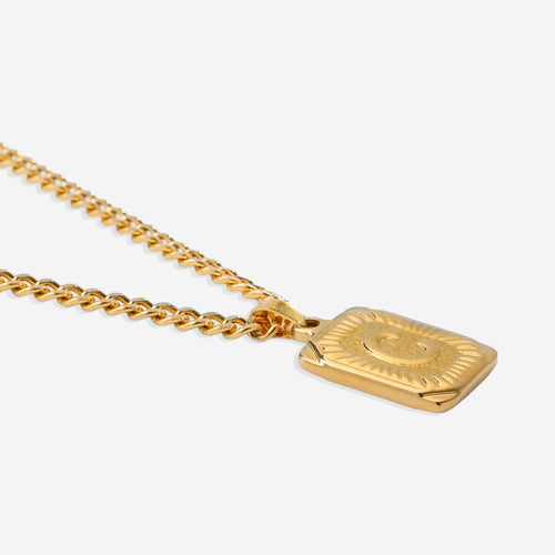 Initial Card Pendant Necklace with Curb Chain
