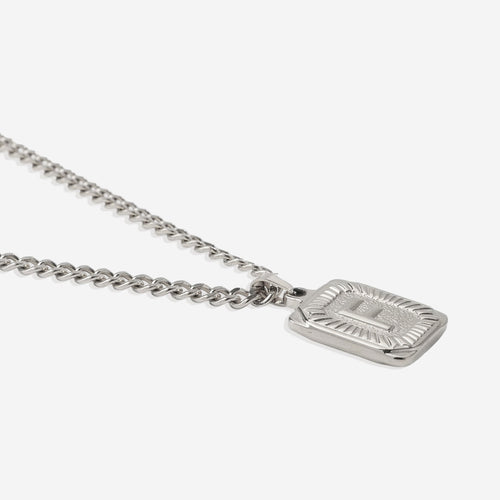 Initial Card Pendant Necklace with Curb Chain