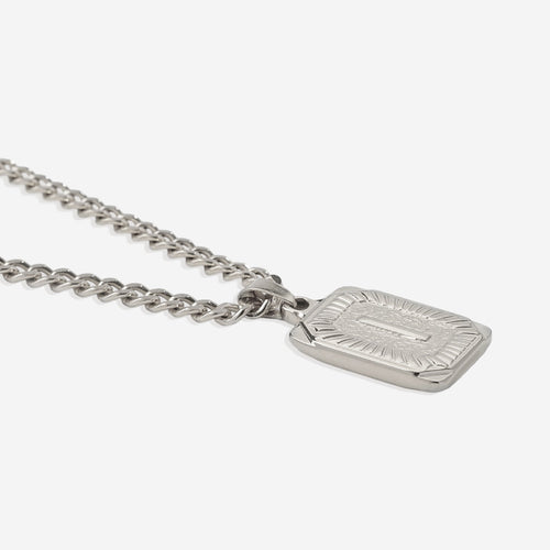 Initial Card Pendant Necklace with Curb Chain
