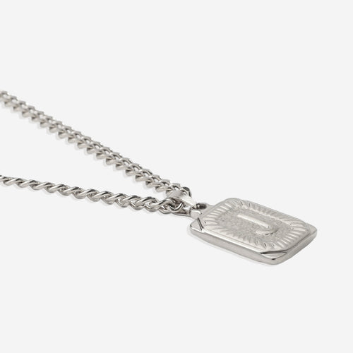Initial Card Pendant Necklace with Curb Chain