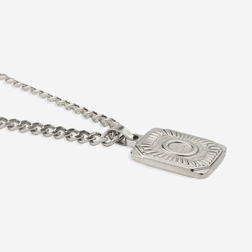 Initial Card Pendant Necklace with Curb Chain