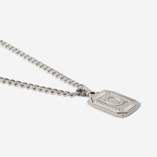 Initial Card Pendant Necklace with Curb Chain