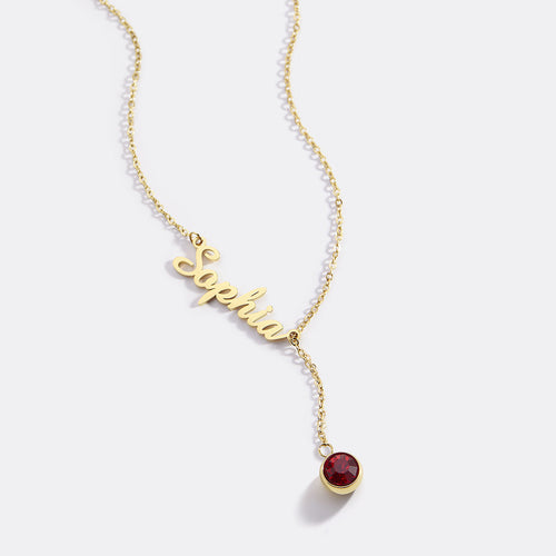 Birthstone Lariat Name Necklace