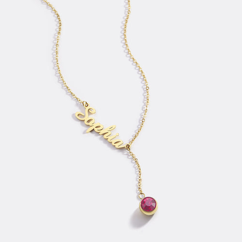 Birthstone Lariat Name Necklace