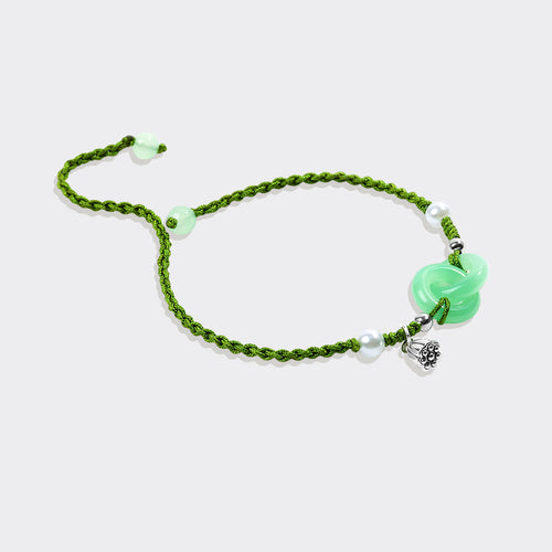 Jade Pearl & Lotus Prosperity String Bracelet